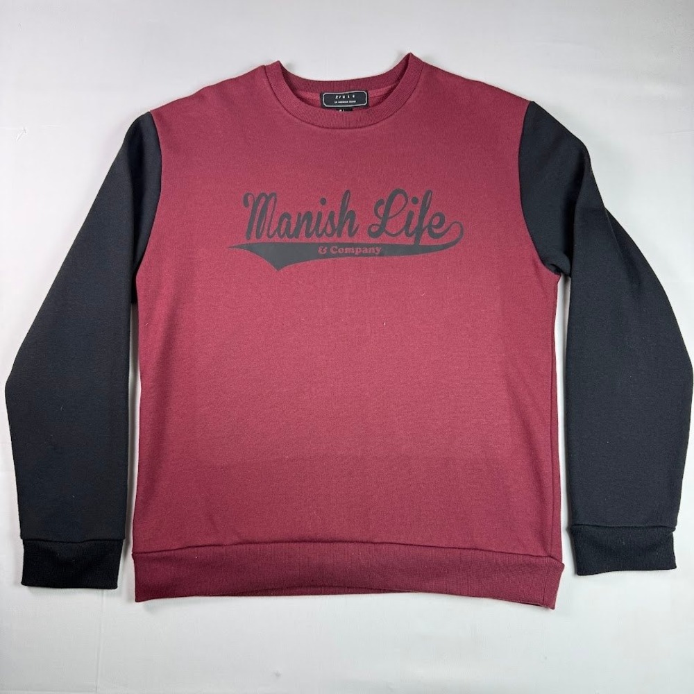 21 Men Manish Life Graphic Colorblock Sweatshirt Burgundy Black Large